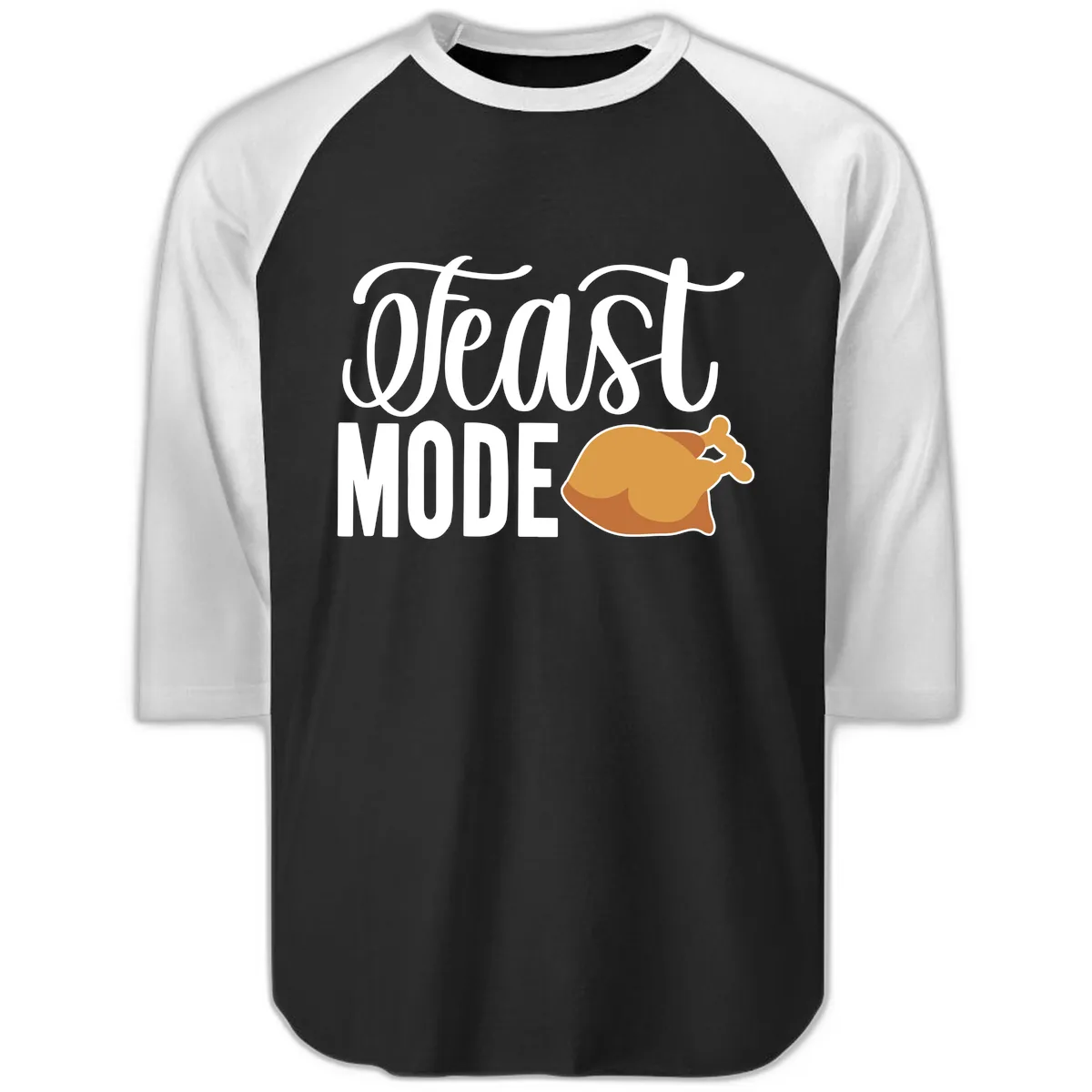 Feast Mode Turkey Illustration Raglan 3/4 in Black White