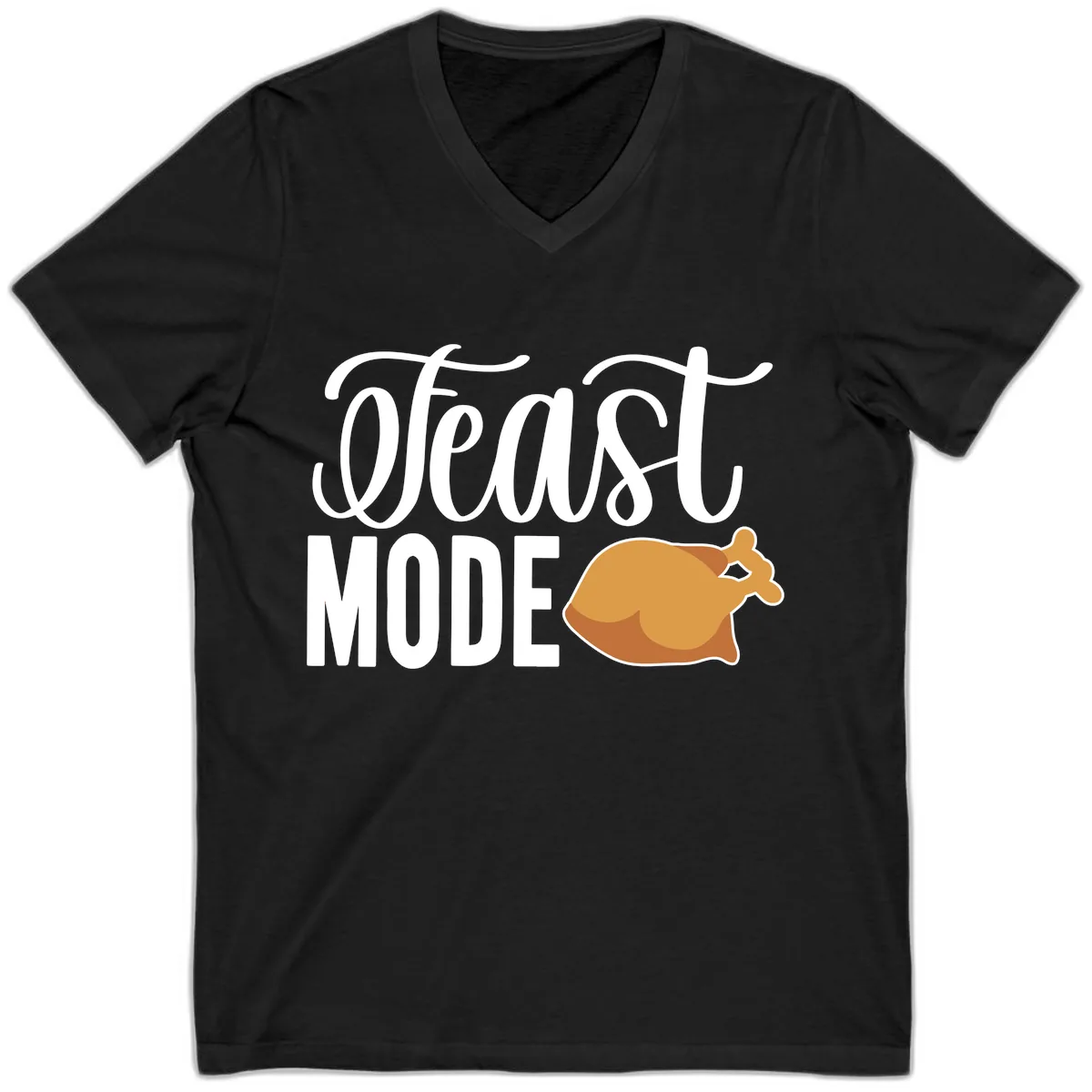 Feast Mode Turkey Illustration V-Neck in Black