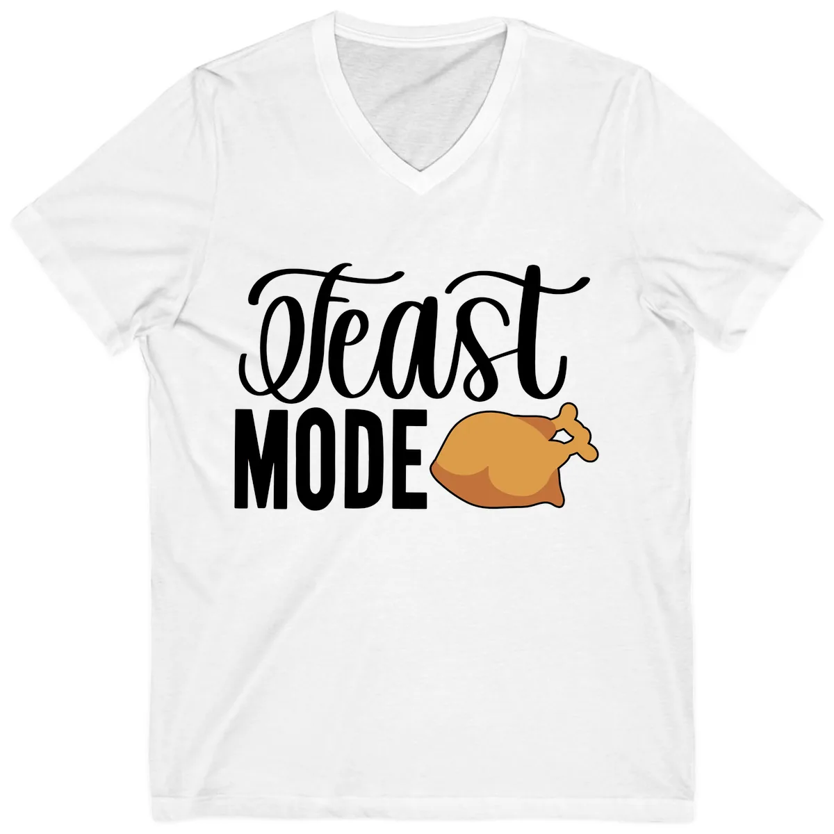 Feast Mode Turkey Illustration V-Neck in White