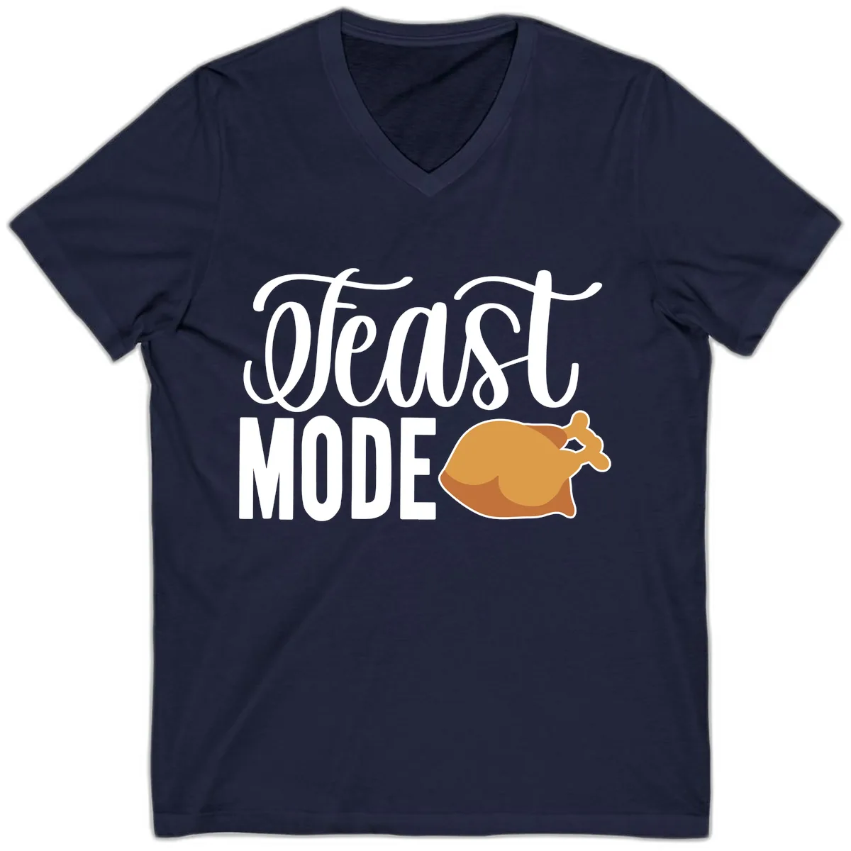Feast Mode Turkey Illustration V-Neck in Navy