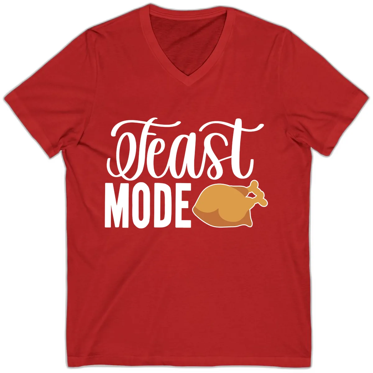 Feast Mode Turkey Illustration V-Neck in Red