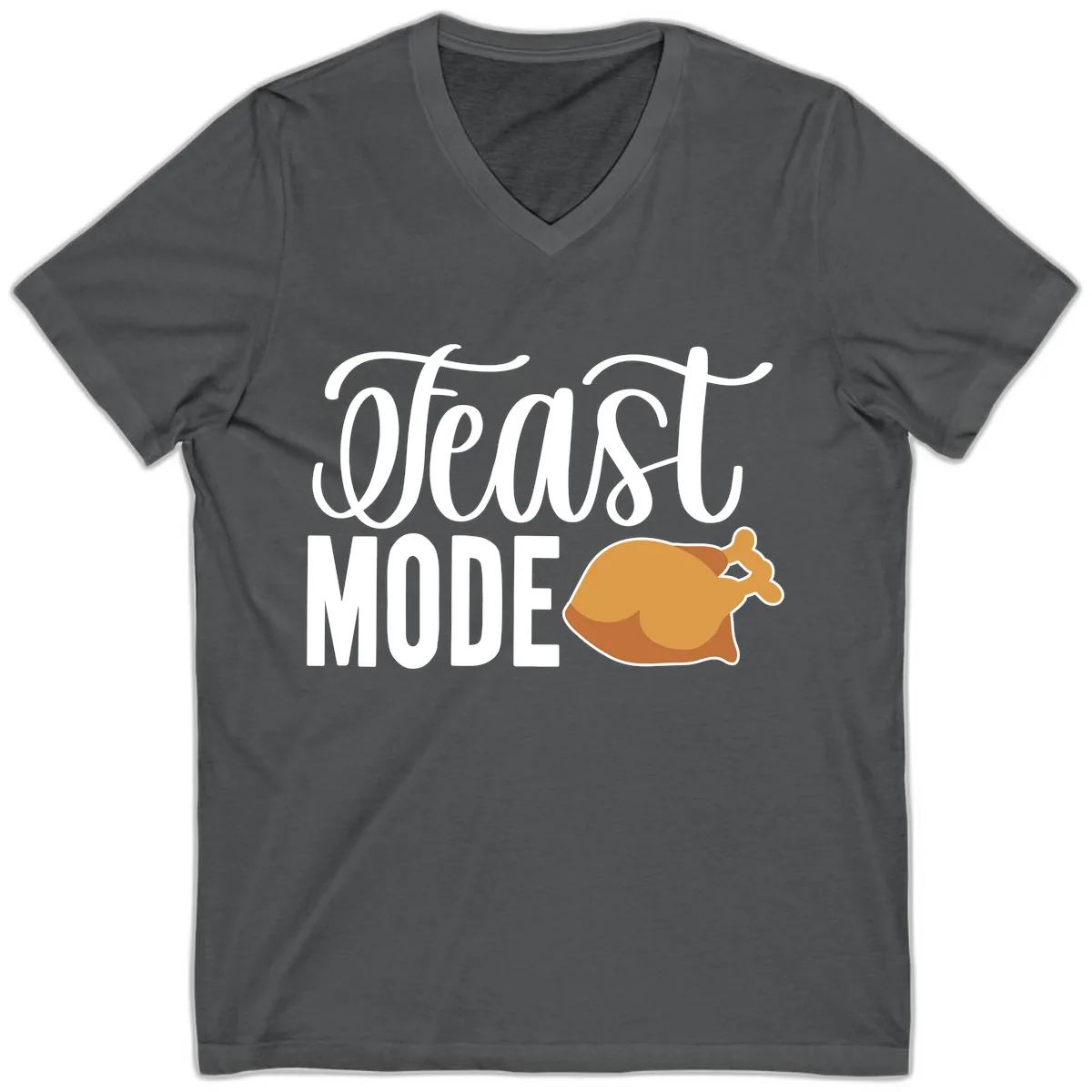 Feast Mode Turkey Illustration V-Neck in Asphalt