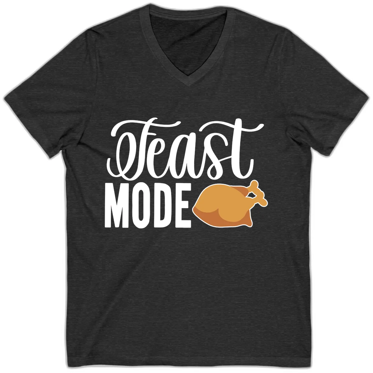 Feast Mode Turkey Illustration V-Neck in Dark Grey Heather