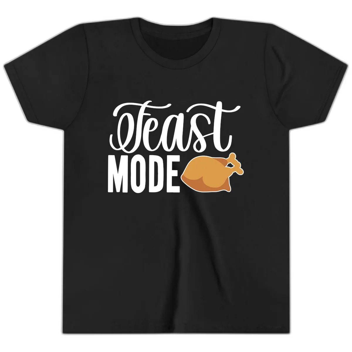 Feast Mode Turkey Illustration Youth T-Shirt in Black