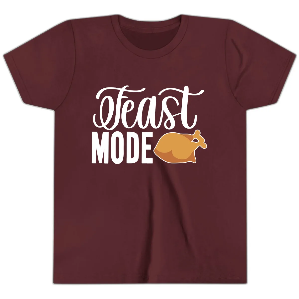 Feast Mode Turkey Illustration Youth T-Shirt in Maroon