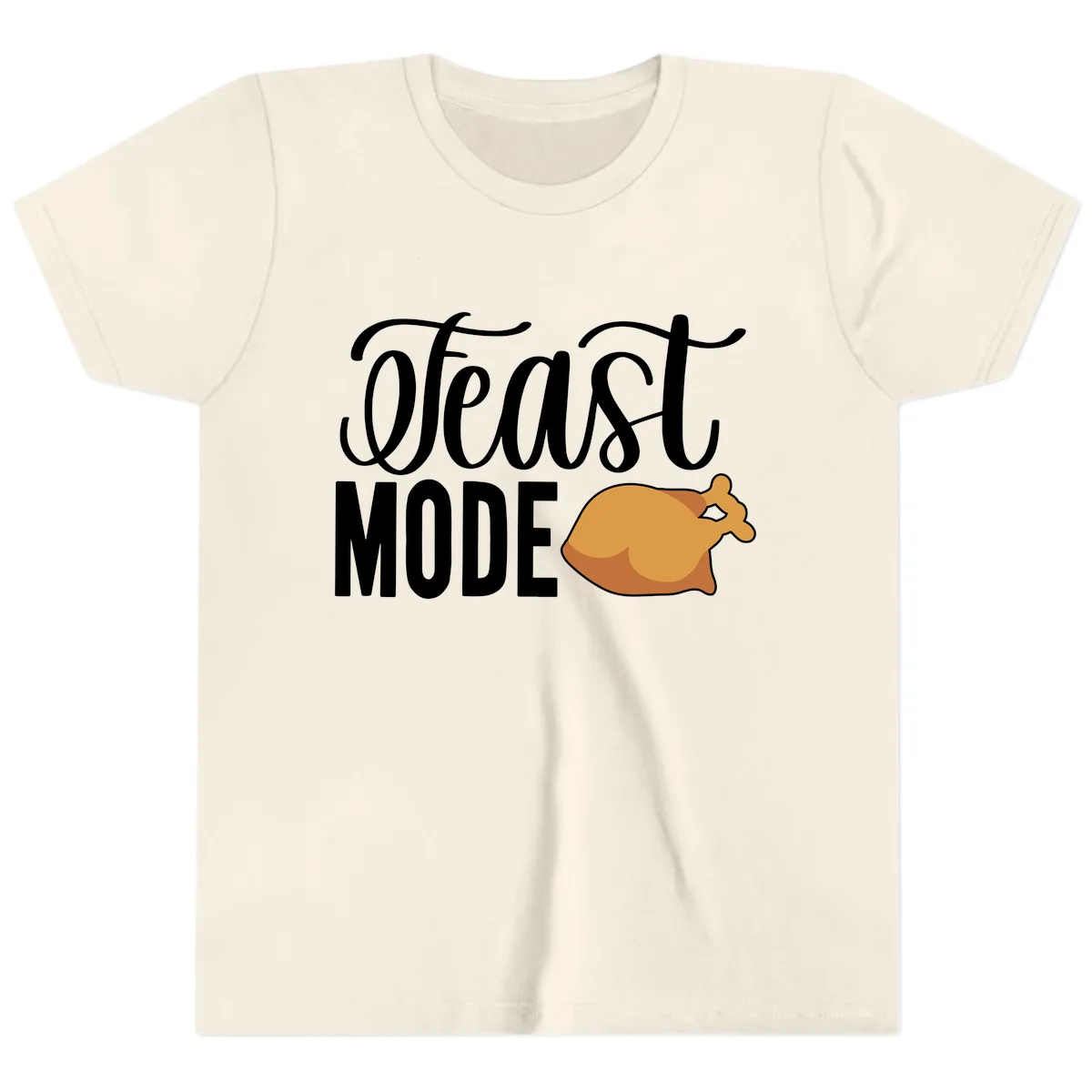 Feast Mode Turkey Illustration Youth T-Shirt in Natural