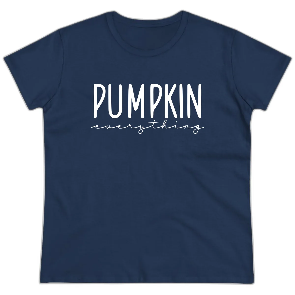 Pumpkin Everything Typography Design Ladies Tee in Navy