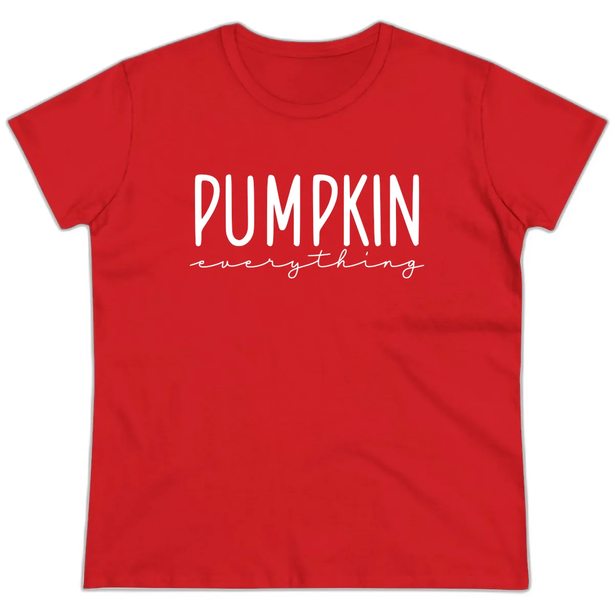 Pumpkin Everything Typography Design Ladies Tee in Red
