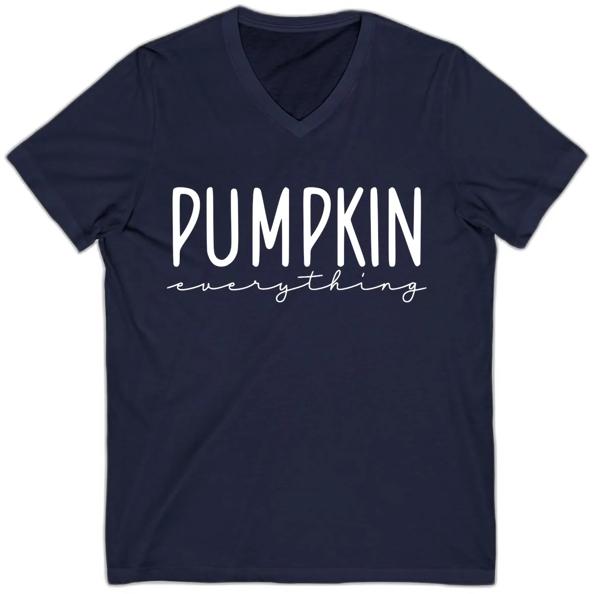 Pumpkin Everything Typography Design V-Neck in Navy