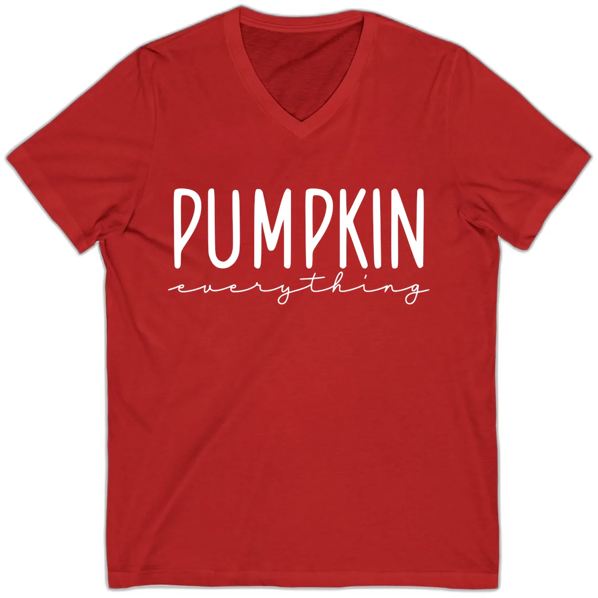 Pumpkin Everything Typography Design V-Neck in Red