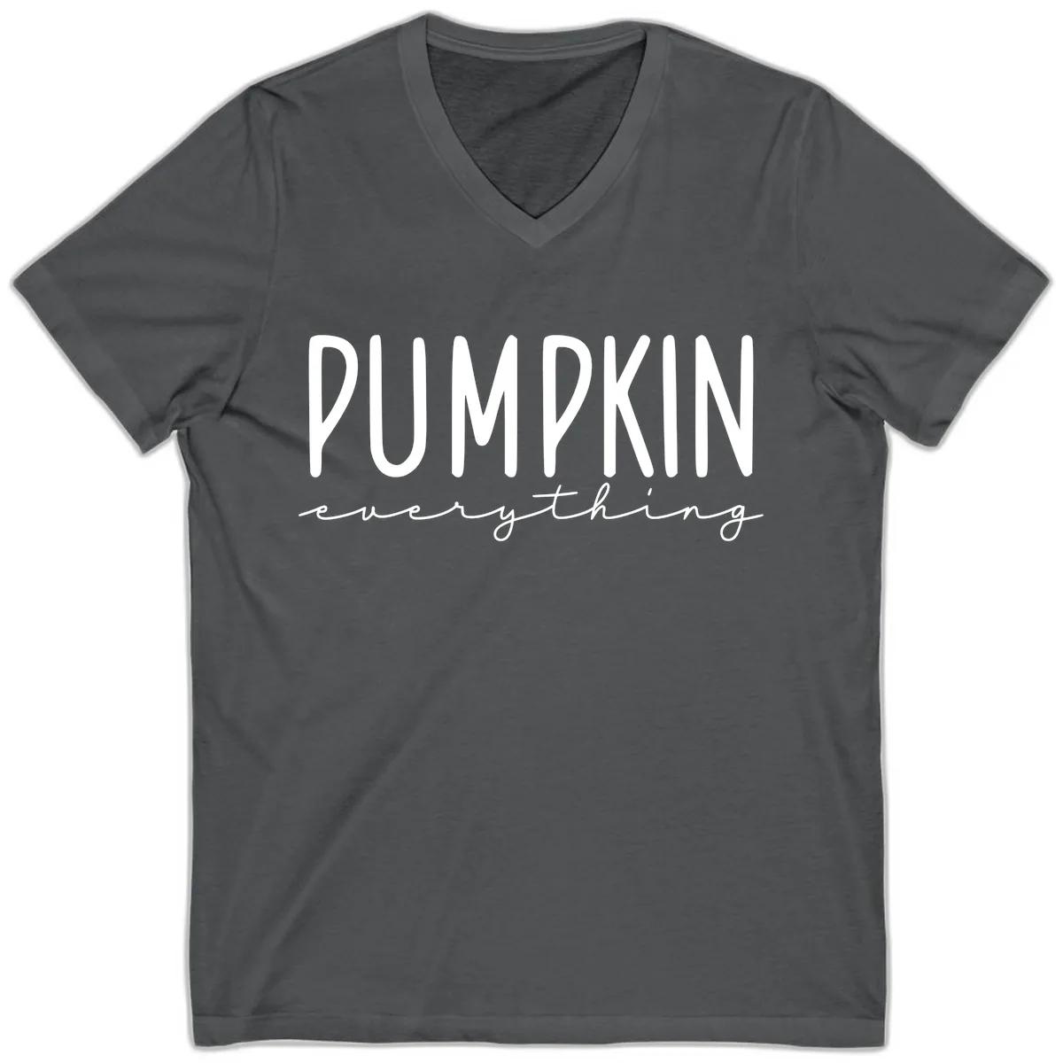 Pumpkin Everything Typography Design V-Neck in Asphalt