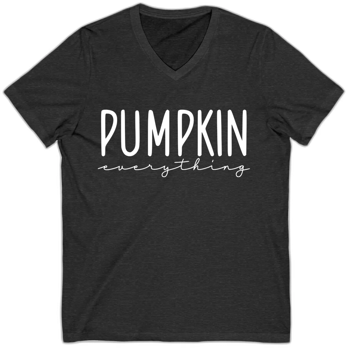 Pumpkin Everything Typography Design V-Neck in Dark Grey Heather