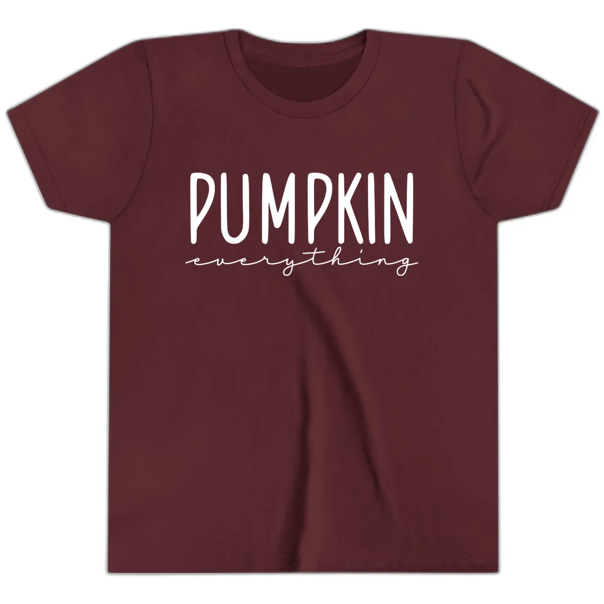 Pumpkin Everything Typography Design Youth T-Shirt in Maroon