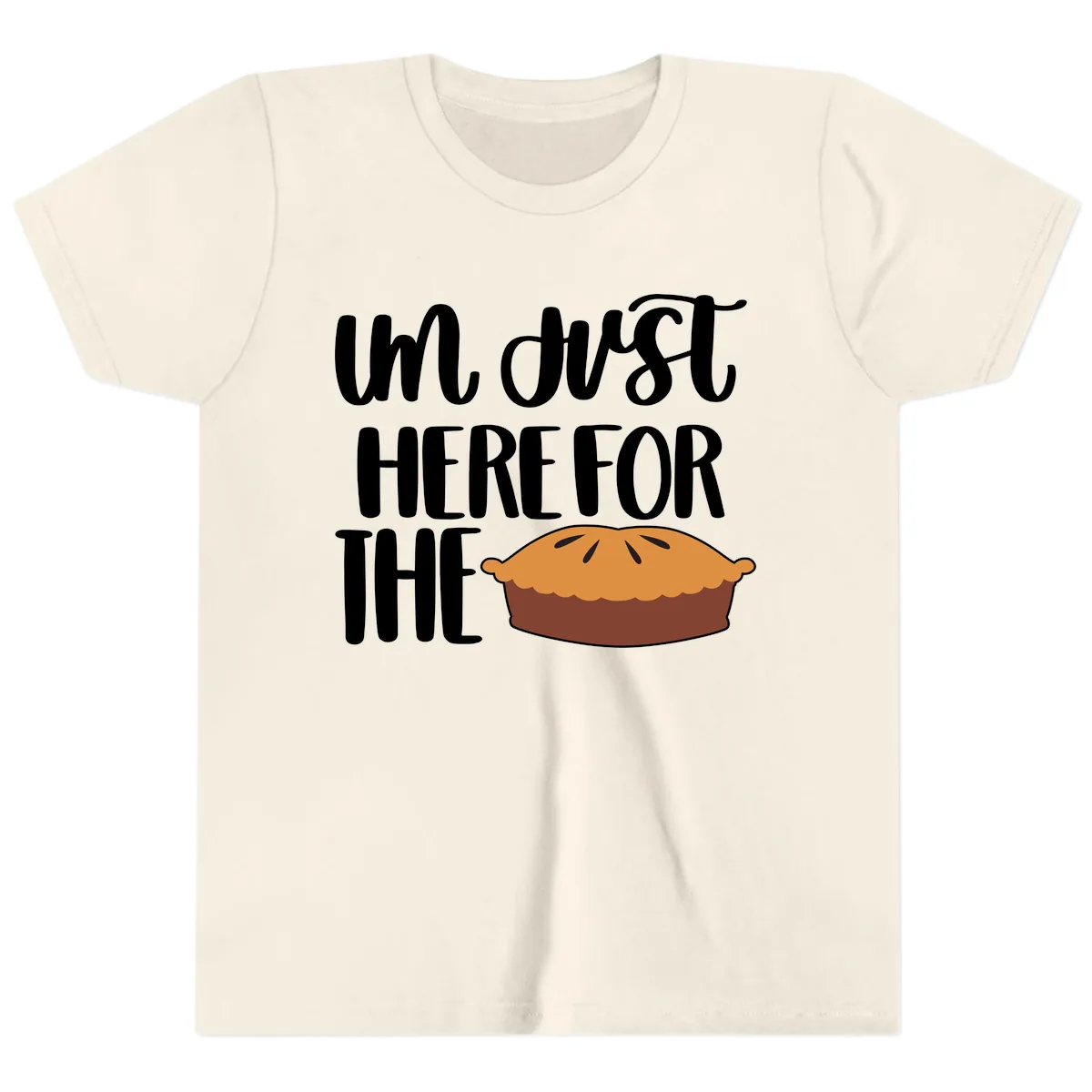 I'm Just Here For The Pie Thanksgiving Youth T-Shirt in Natural