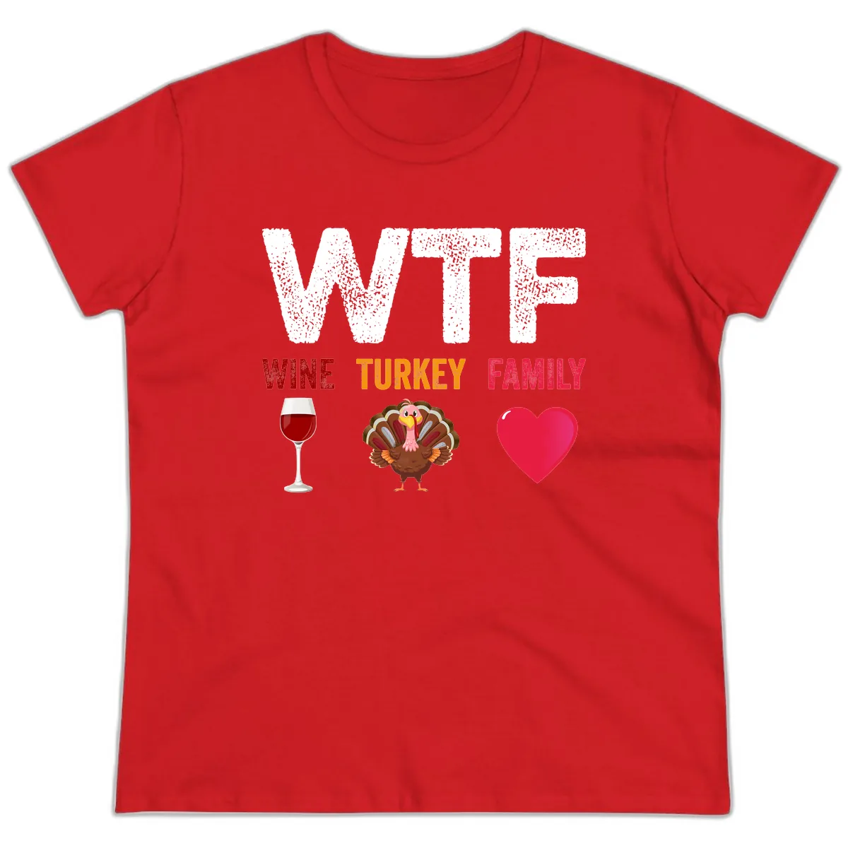 Wine Turkey Family Thanksgiving Shirt Ladies Tee in Red