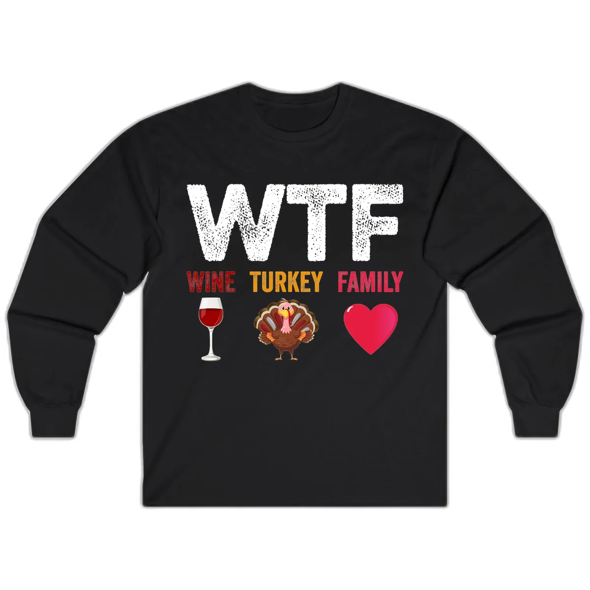 Wine Turkey Family Thanksgiving Shirt Long Sleeve in Black
