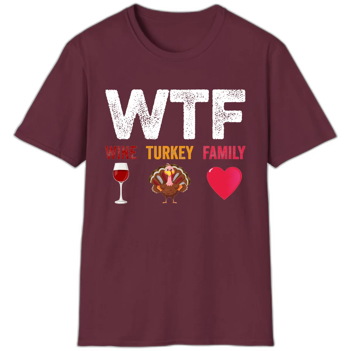 Wine Turkey Family Thanksgiving Shirt T-Shirt in Maroon