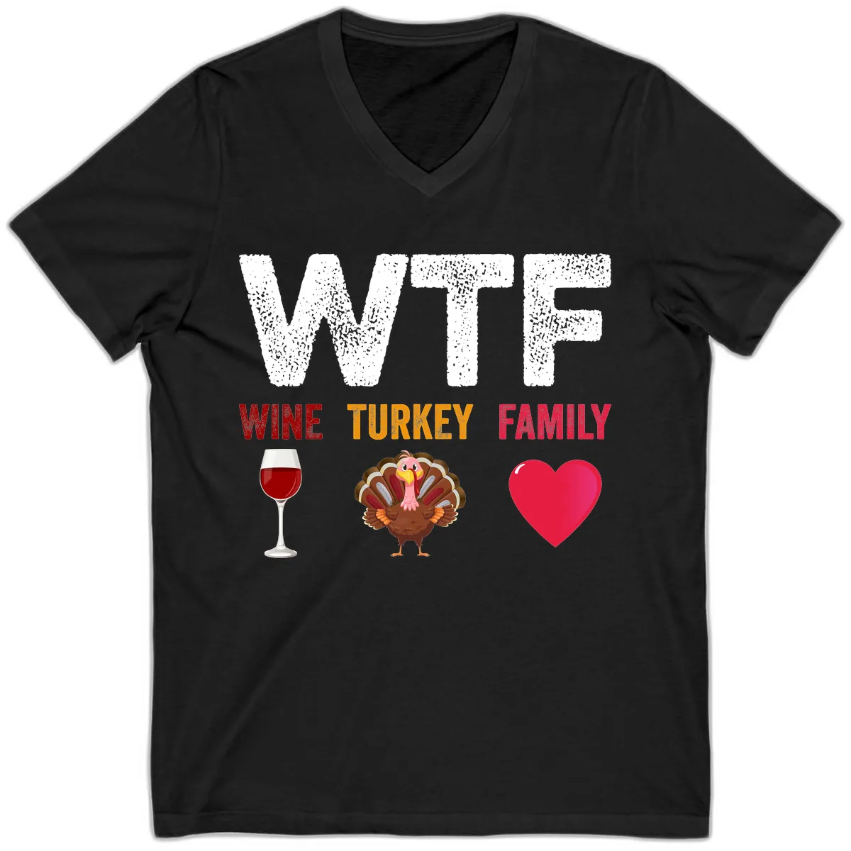 Wine Turkey Family Thanksgiving Shirt V-Neck in Black