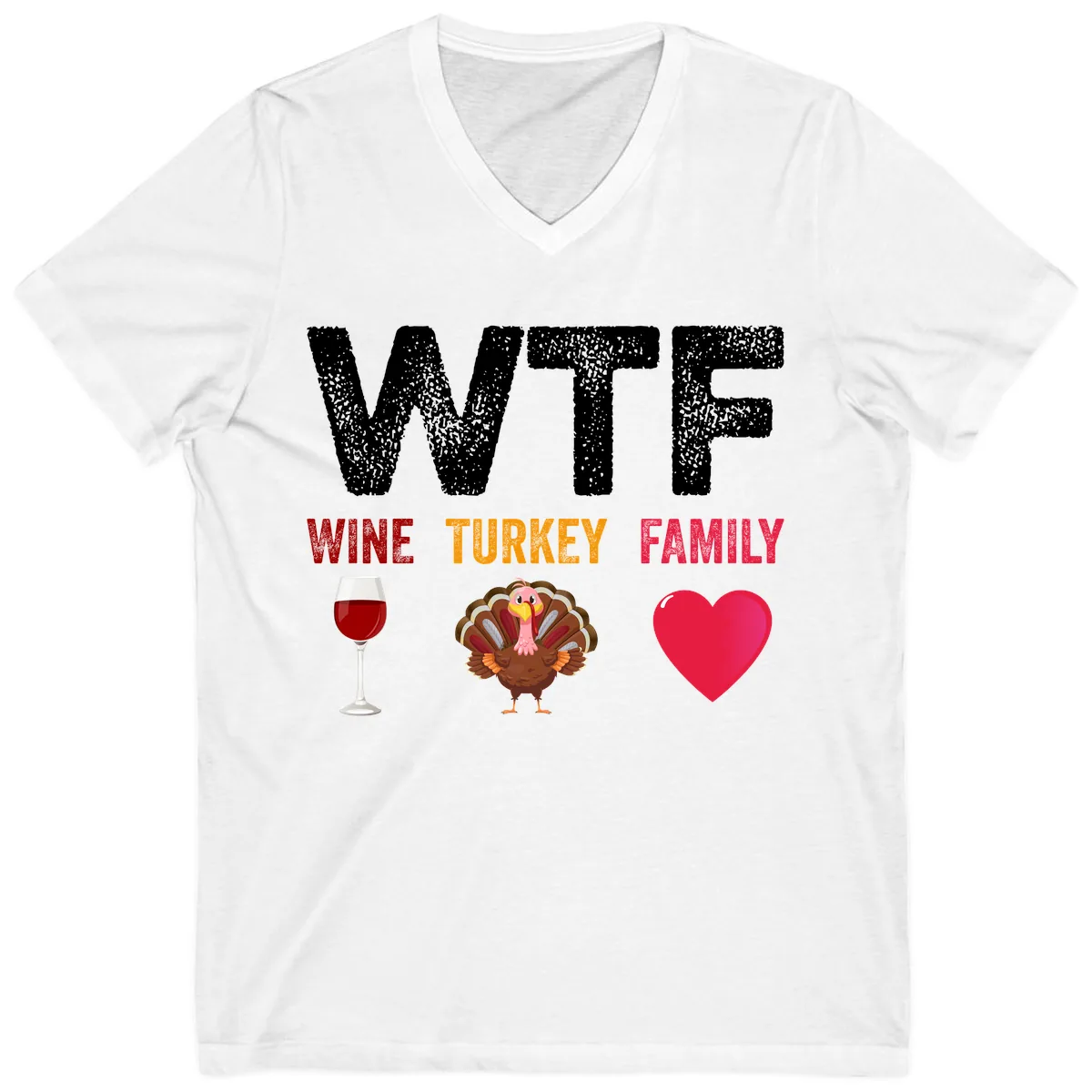 Wine Turkey Family Thanksgiving Shirt V-Neck in White