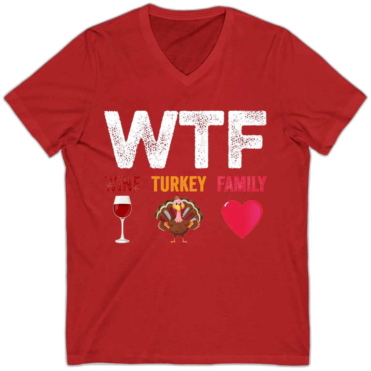 Wine Turkey Family Thanksgiving Shirt V-Neck in Red