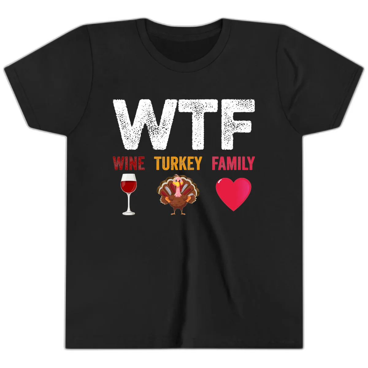 Wine Turkey Family Thanksgiving Shirt Youth T-Shirt in Black