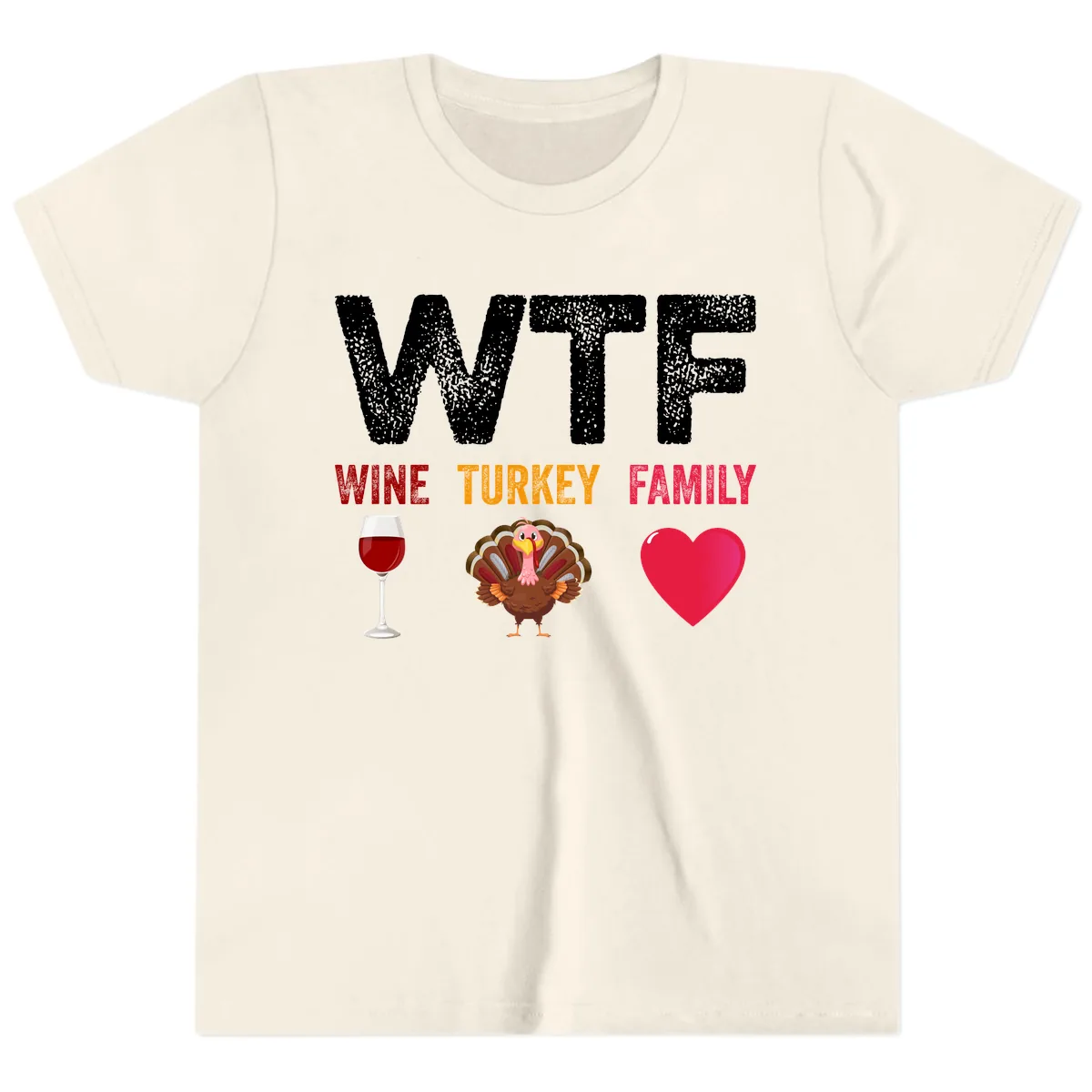 Wine Turkey Family Thanksgiving Shirt Youth T-Shirt in Natural