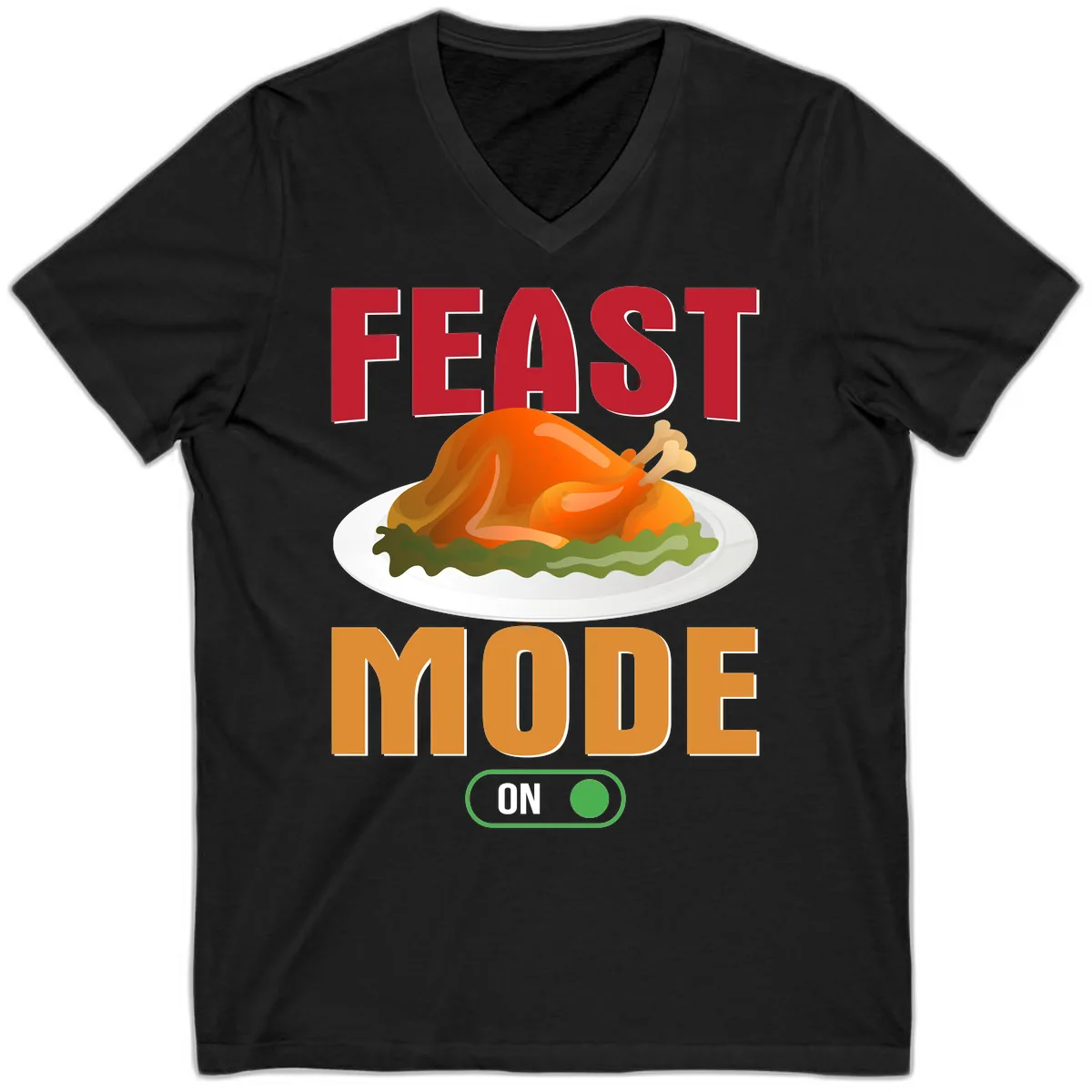 Feast Mode On Thanksgiving Turkey V-Neck in Black