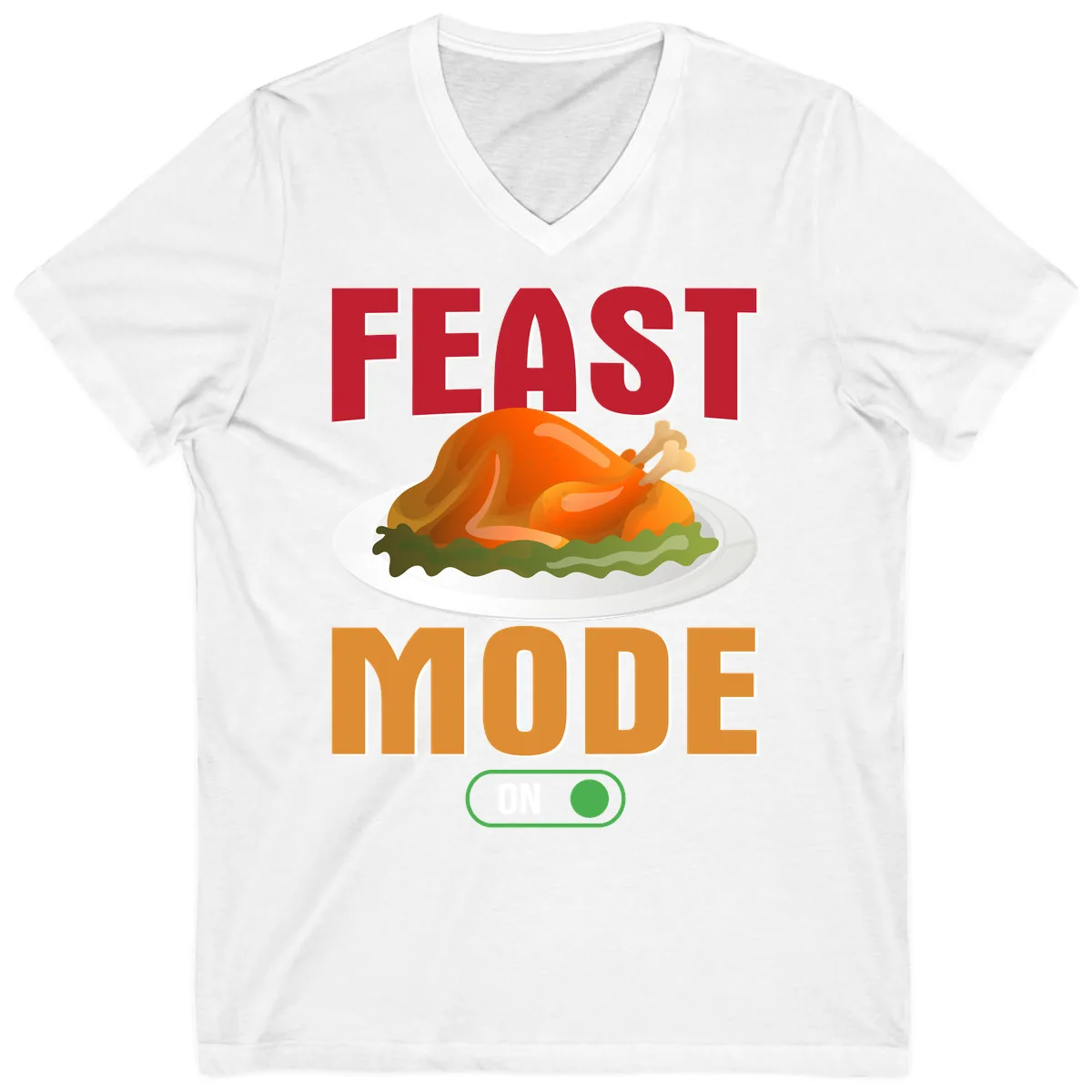 Feast Mode On Thanksgiving Turkey V-Neck in White