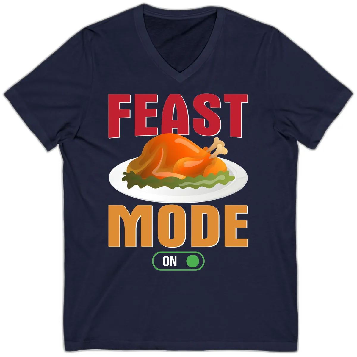 Feast Mode On Thanksgiving Turkey V-Neck in Navy