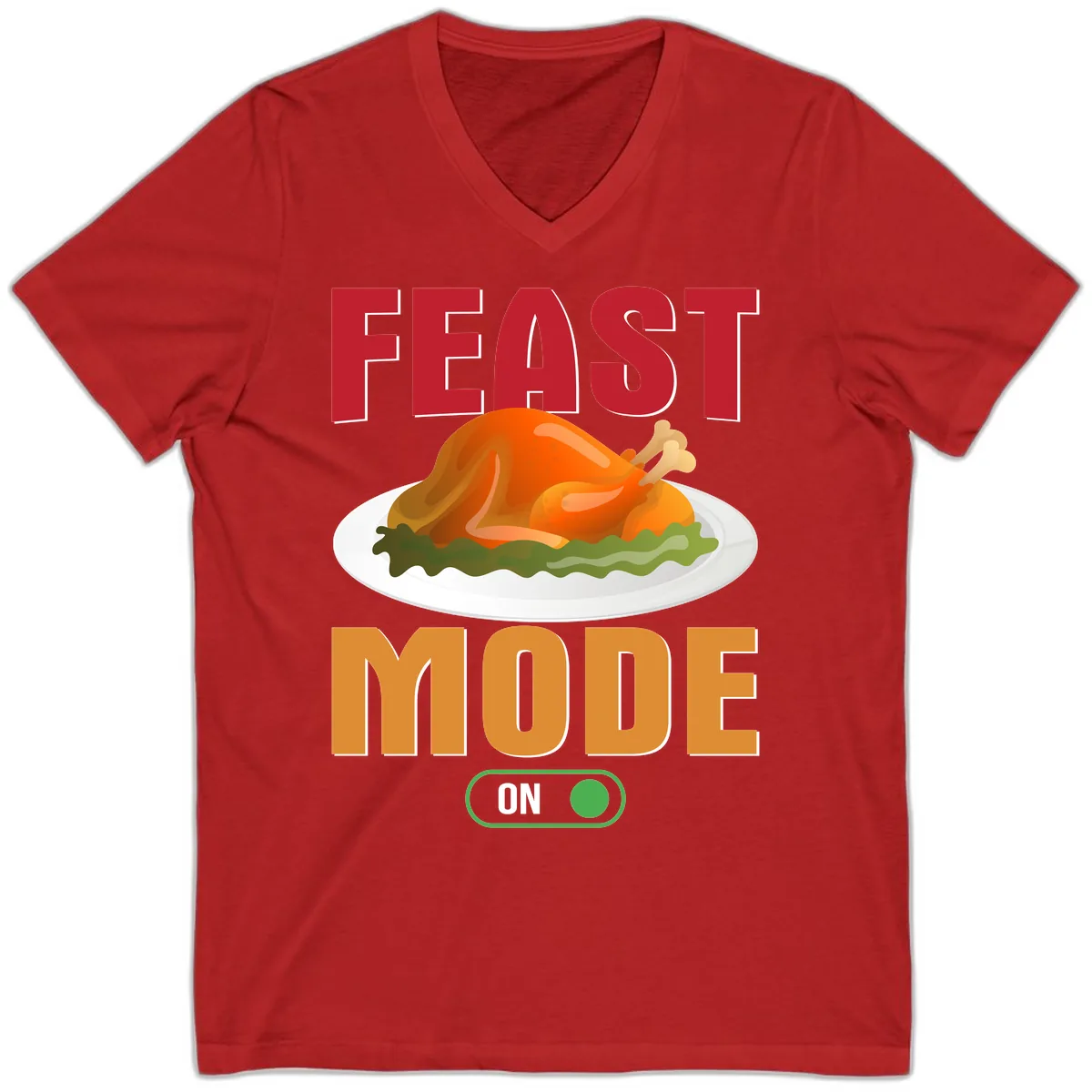 Feast Mode On Thanksgiving Turkey V-Neck in Red