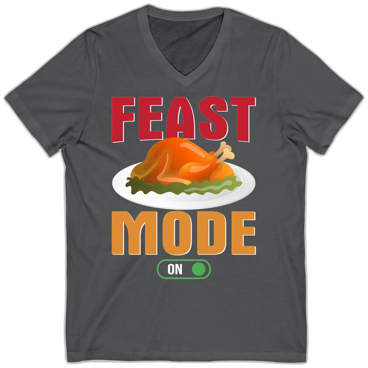 Feast Mode On Thanksgiving Turkey V-Neck in Asphalt