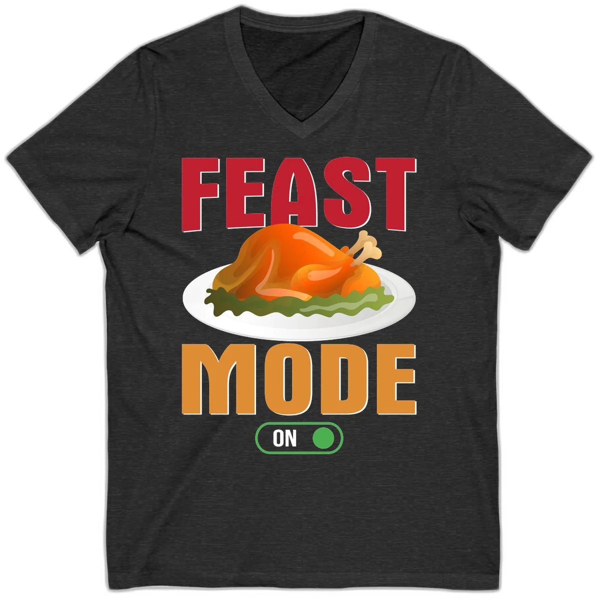 Feast Mode On Thanksgiving Turkey V-Neck in Dark Grey Heather