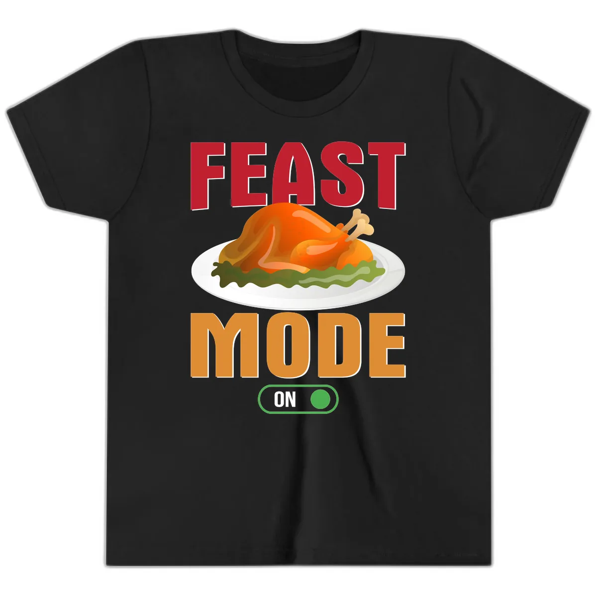 Feast Mode On Thanksgiving Turkey Youth T-Shirt in Black