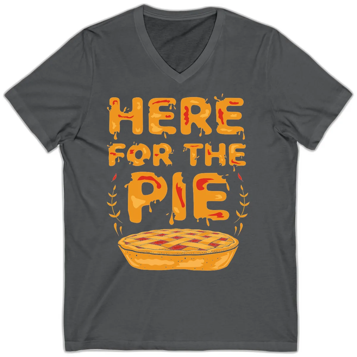 Here For The Pie Design V-Neck in Asphalt