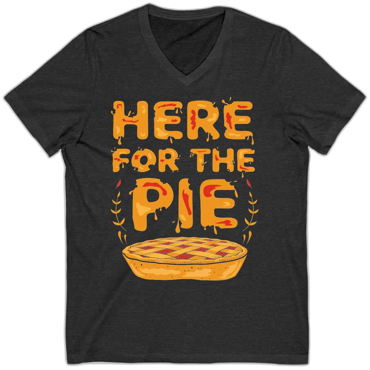 Here For The Pie Design V-Neck in Dark Grey Heather