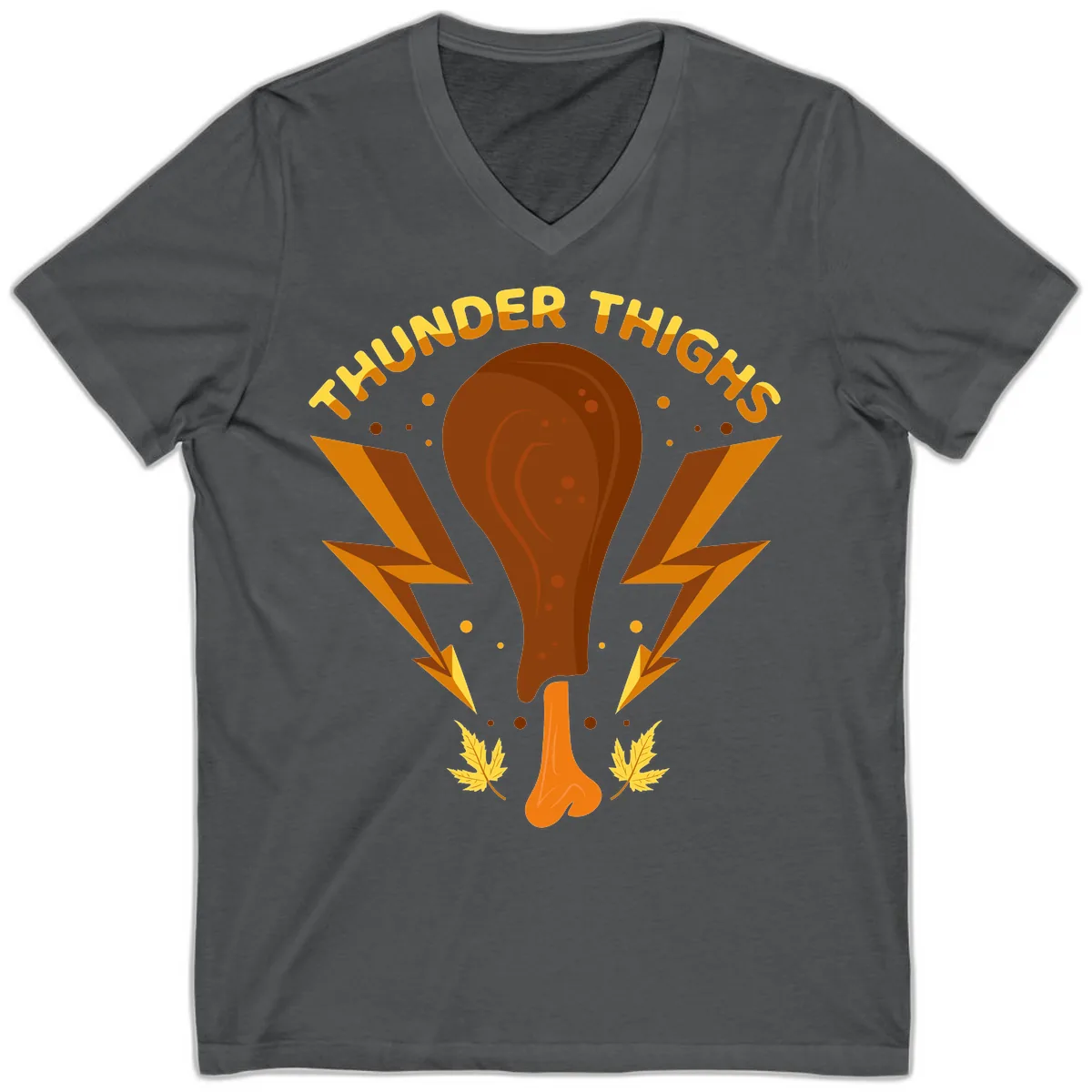 Thunder Thighs Turkey Leg Design V-Neck in Asphalt