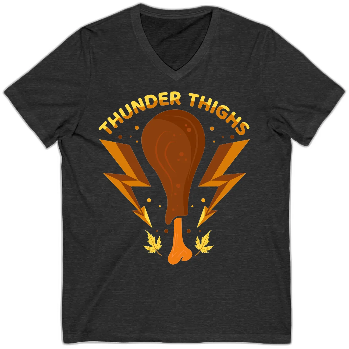 Thunder Thighs Turkey Leg Design V-Neck in Dark Grey Heather