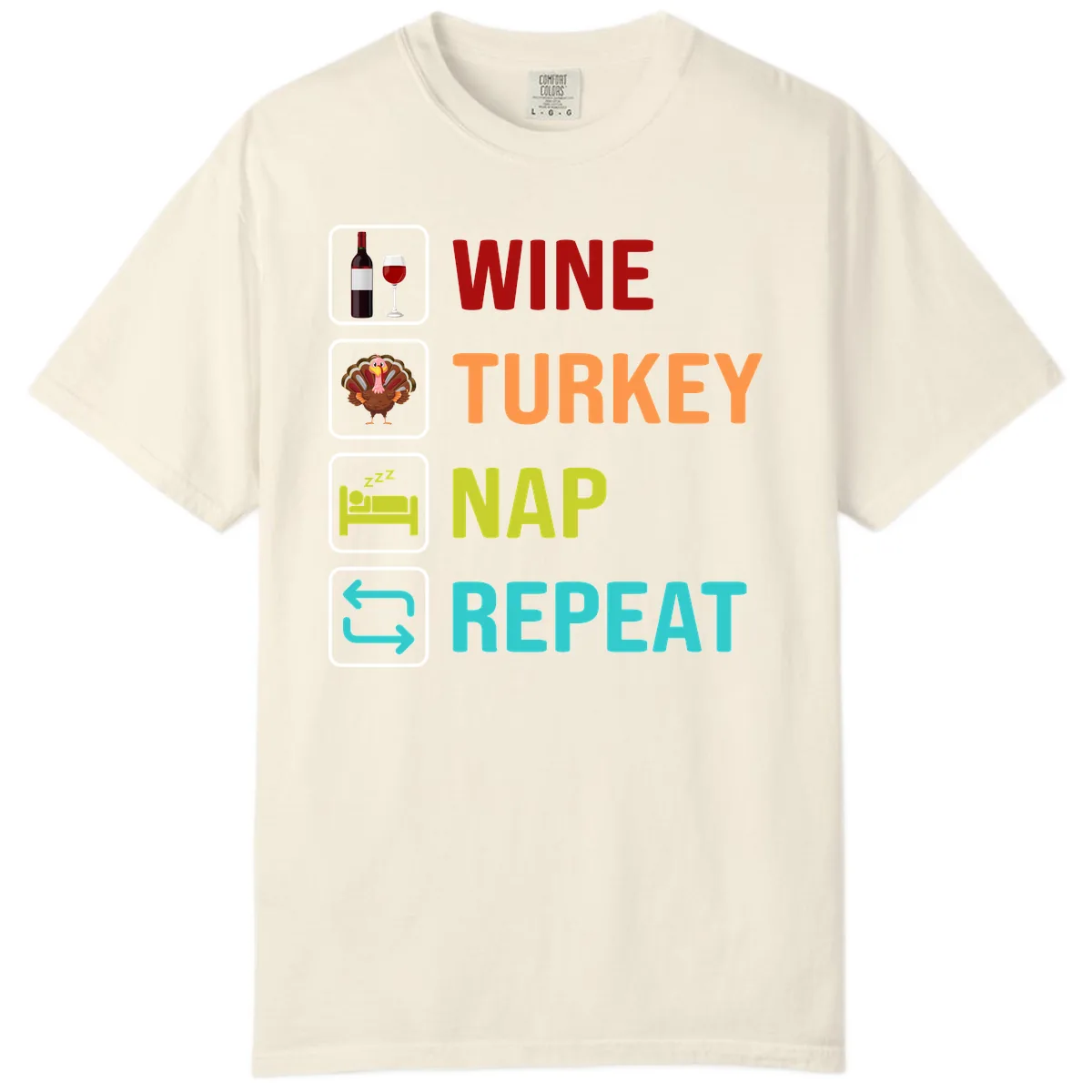 Wine Turkey Nap Repeat Design Comfort Color in Ivory