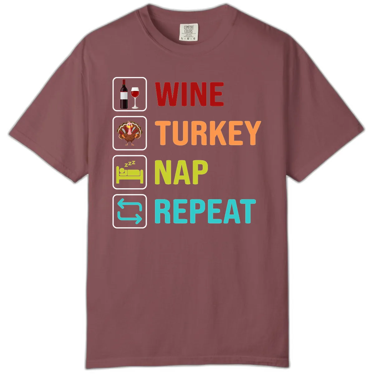 Wine Turkey Nap Repeat Design Comfort Color in Brick