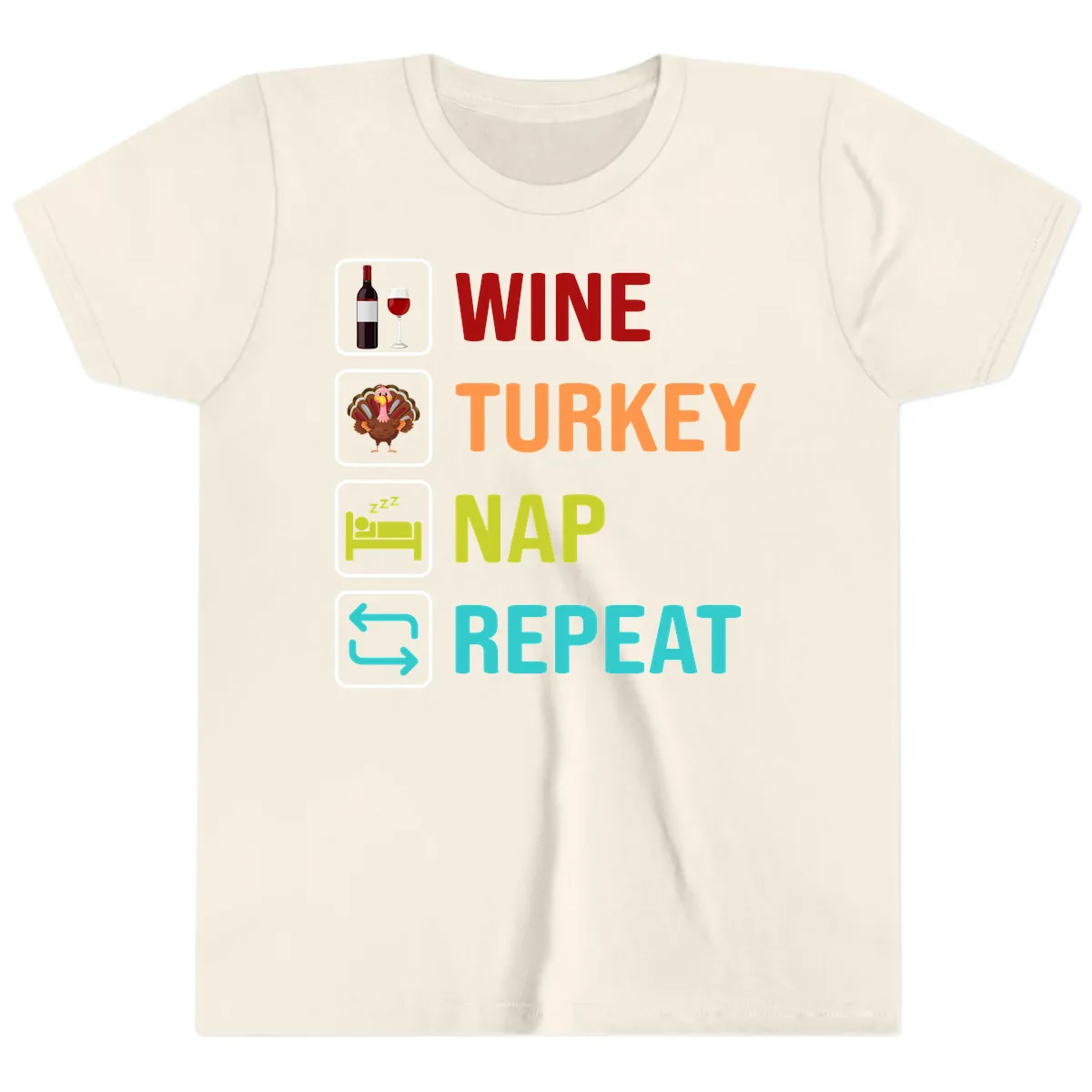 Wine Turkey Nap Repeat Design Youth T-Shirt in Natural
