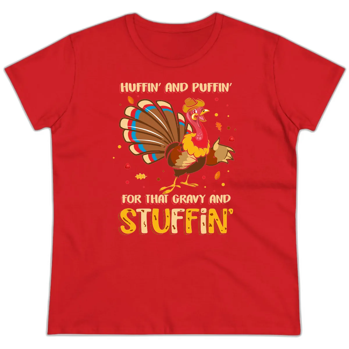 Huffin And Puffin For Gravy Stuffin Ladies Tee in Red