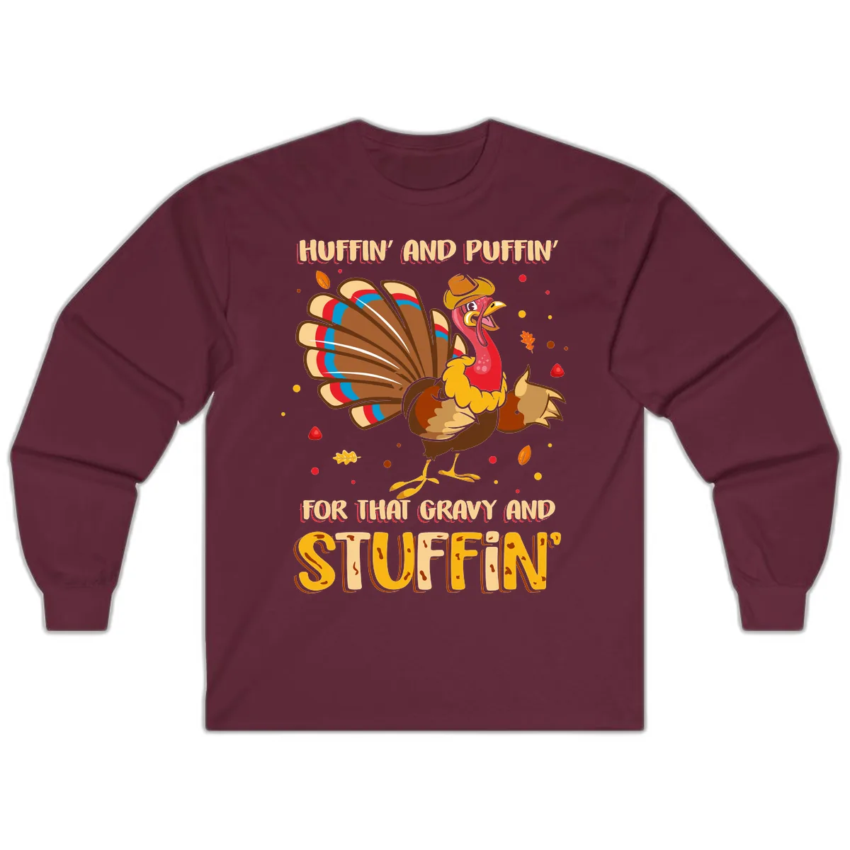 Huffin And Puffin For Gravy Stuffin Long Sleeve in Maroon