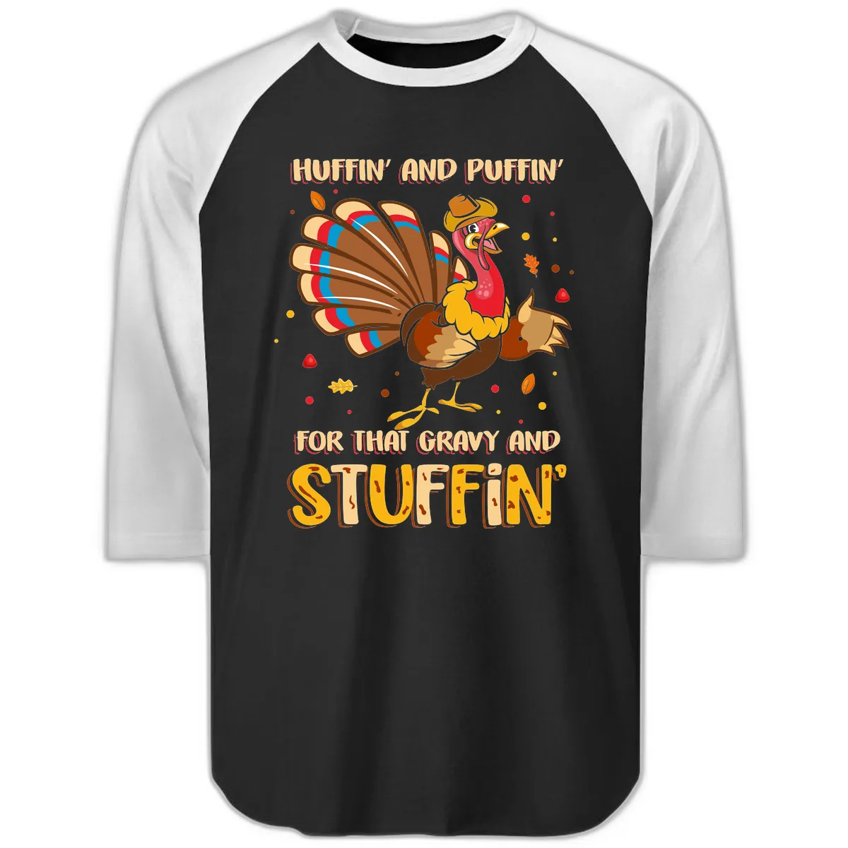 Huffin And Puffin For Gravy Stuffin Raglan 3/4 in Black White