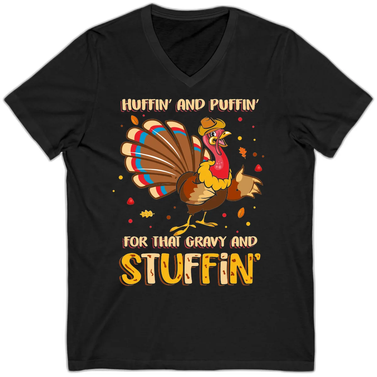 Huffin And Puffin For Gravy Stuffin V-Neck in Black