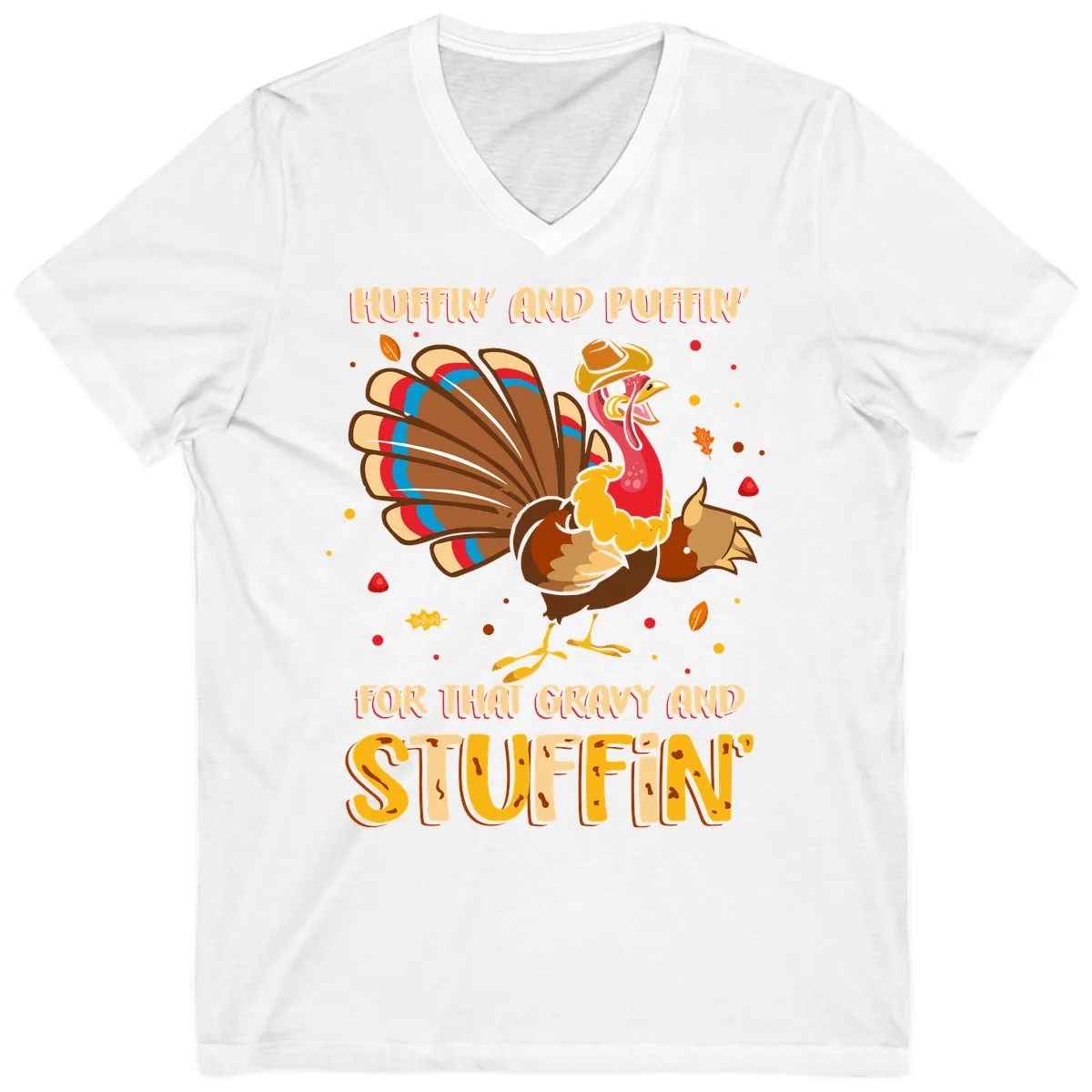 Huffin And Puffin For Gravy Stuffin V-Neck in White