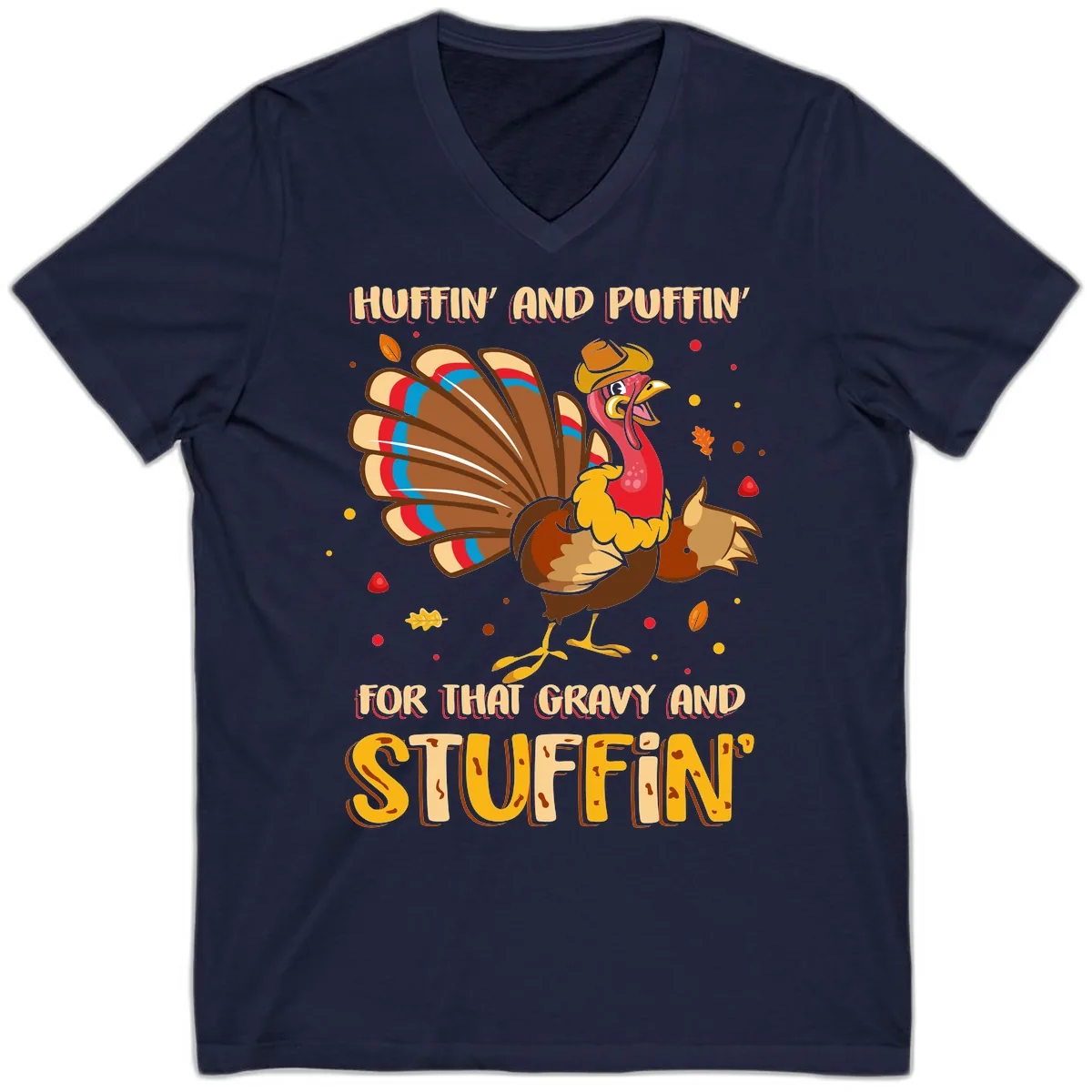 Huffin And Puffin For Gravy Stuffin V-Neck in Navy