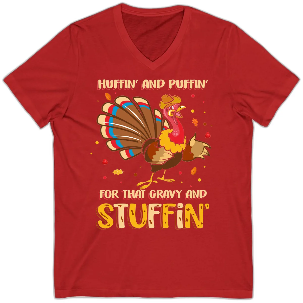 Huffin And Puffin For Gravy Stuffin V-Neck in Red