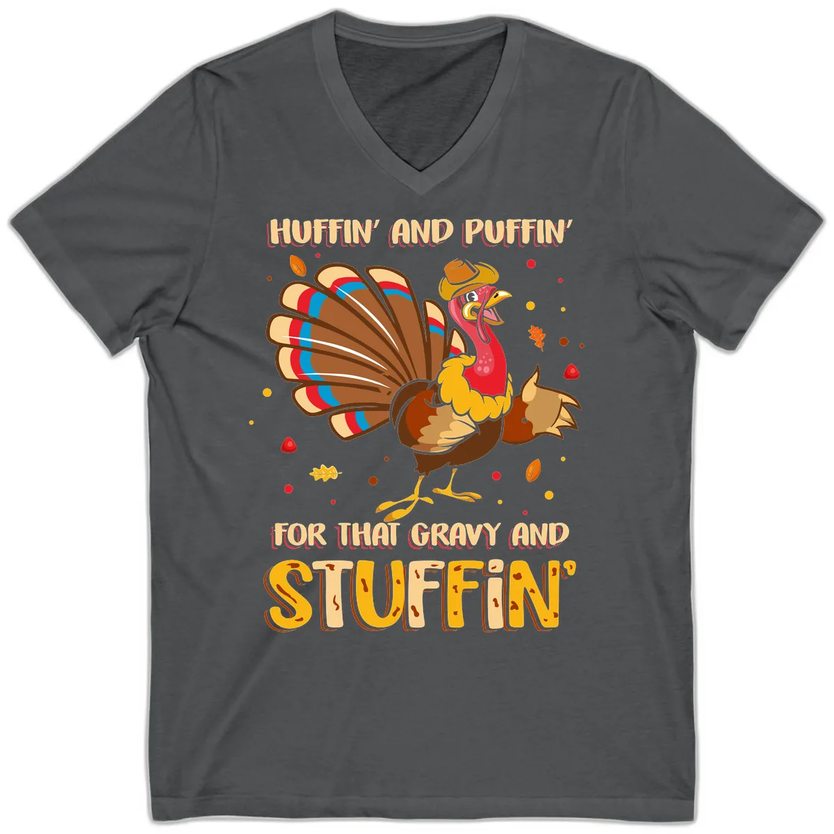 Huffin And Puffin For Gravy Stuffin V-Neck in Asphalt