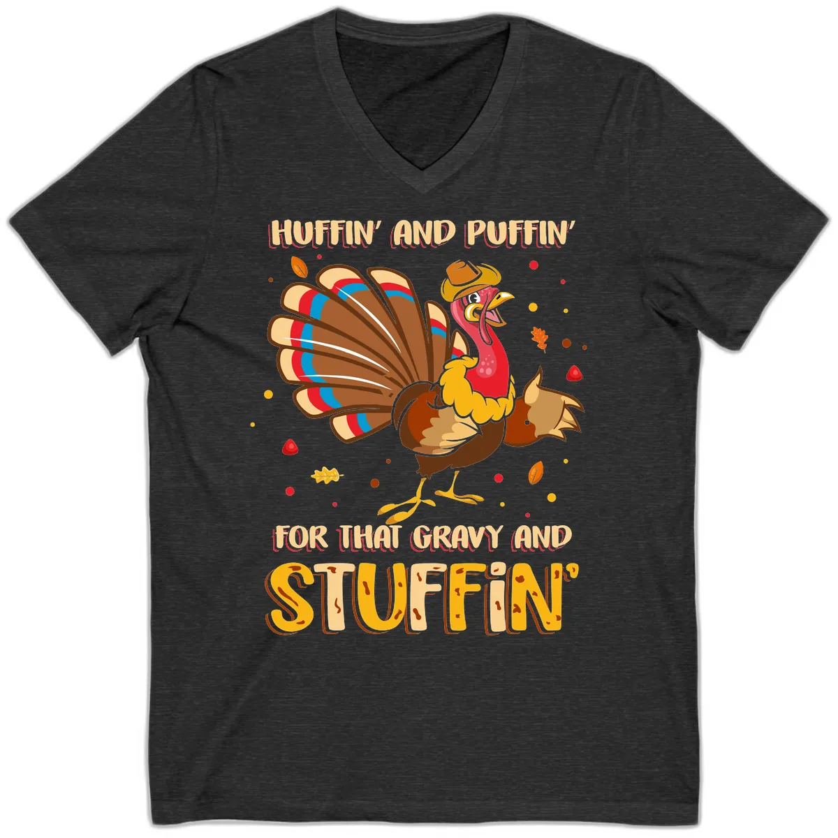 Huffin And Puffin For Gravy Stuffin V-Neck in Dark Grey Heather
