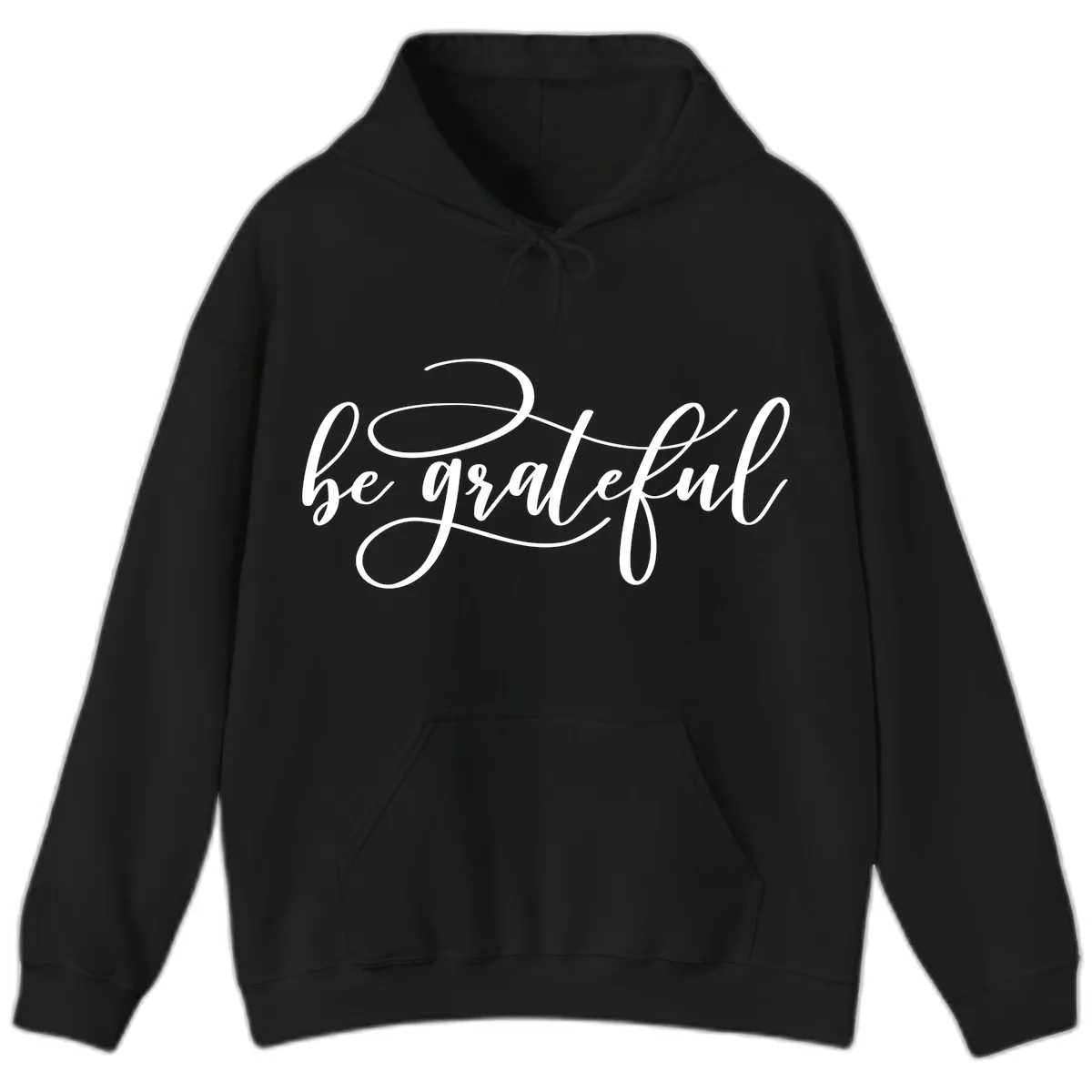 Be Grateful Script Design Hoodie in Black